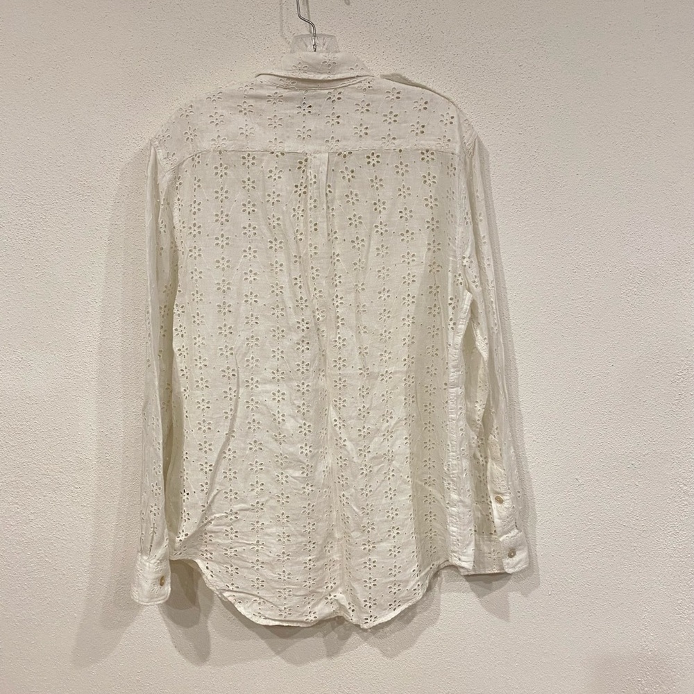 Polo Ralph Lauren Eyelet Linen Shirt Women's Size Medium White Button Down - Picture 6 of 6